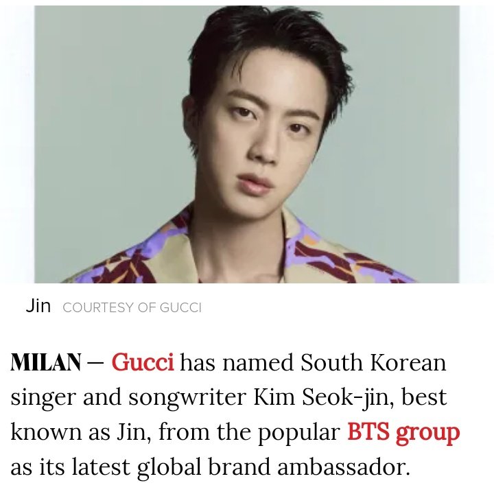 #JIN IS NOW THE NEWEST GLOBAL BRAND AMBASSADOR OF GUCCI.