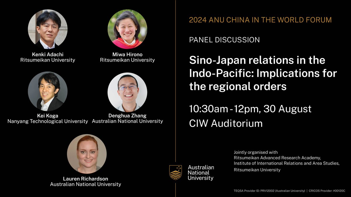 anu_china's tweet photo. This panel explores China and Japan’s respective approaches to the regional order. It pays special attention to the two countries’ engagement with the emerging economies in the region and discusses implications for the future of the regional order.
https://t.co/O5HDWVPg7V https://t.co/KpqdjWxh1w