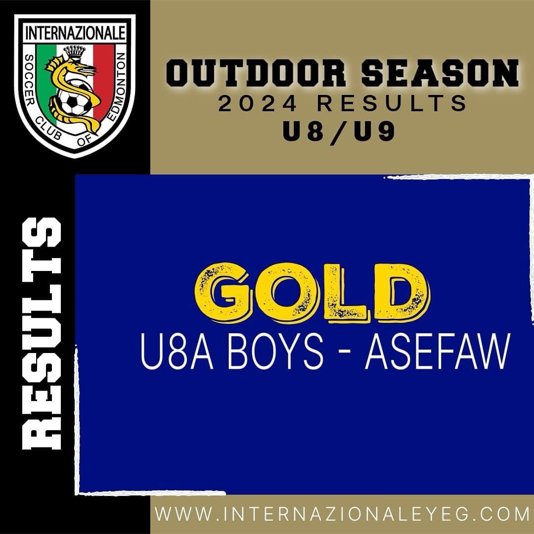Congratulations to the @u8b_internazionale_ase_a team for finishing FIRST in their division for the 2024 Outdoor Season!  Well done boys + coaches!

#yeg #yegsoccer #clubsoccer #developmentalskills #internazionale⚫️🔵 #webleedblue #emsa #u8 #firstplace #gold #congratulations