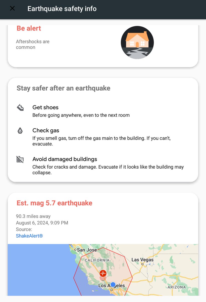 XSemperIdem5's tweet photo. Alright Twitter, earthquakes are the reason to check in here. Surprised I got the shaking warning from Google before the shaking actually started. Definitely gave me plenty of time. https://t.co/wuniilXkxN