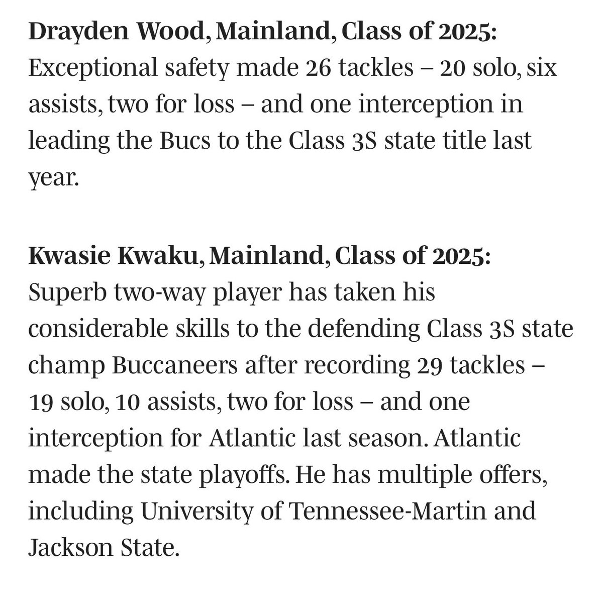 TheMainlandHSFB's tweet photo. 3 of our 〽️-Block guys made @SBLiveFL top returning DBs in Central Florida list. @draywood25 @KwasieJr @kiarin_sullivan https://t.co/2qsi2Ewwyl