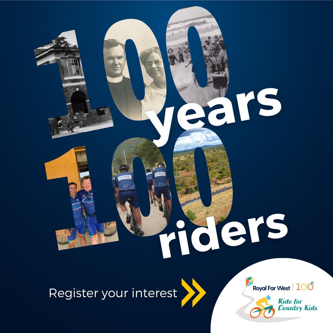 Join us for our biggest Ride for Country Kids event yet! We’re on the hunt for 100 riders to help us celebrate 100 years of Royal Far West. 

Have the experience of a lifetime, be a part of history and help make a difference to the lives of country kids. 

royalfarwest.org.au/get-involved/r…