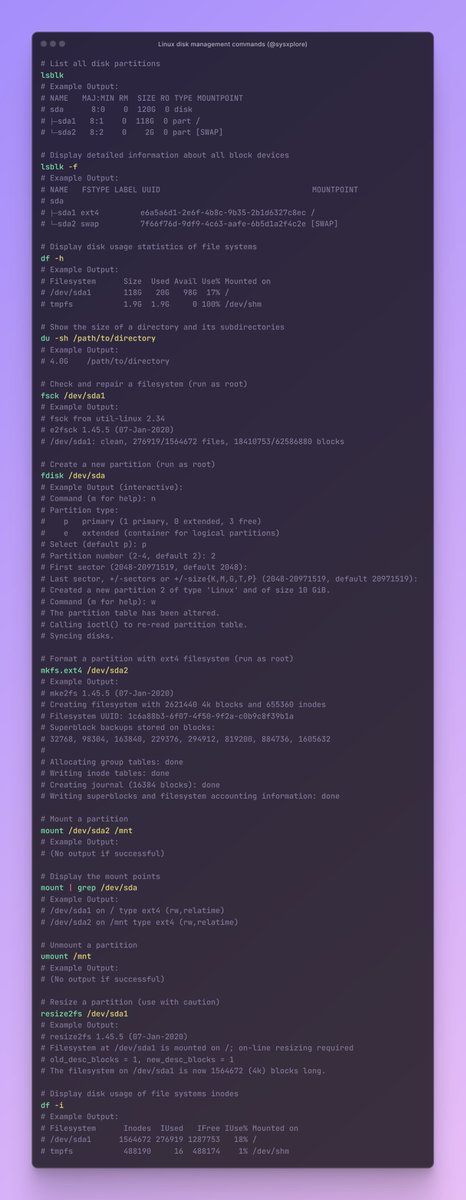 sysxplore's tweet photo. 12 Linux disk management commands https://t.co/iYGf8RzTqP
