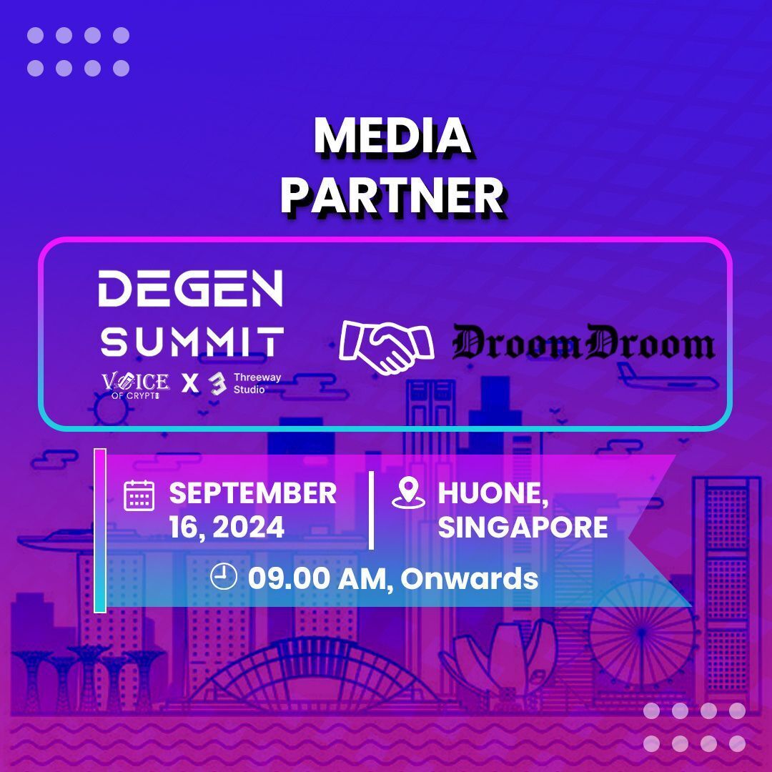 DegensummitOg's tweet photo. Excited to announce that @DroomDroom will be at the #DegenSummit as a #mediapartner! Join us for an insightful day filled with #cryptodiscussions, #networking, and more. See you in #Singapore on September 16, 2024!
Check out the details: https://t.co/ZP1PkGbgpA
#Web3 #Crypto https://t.co/f93cQEYusy