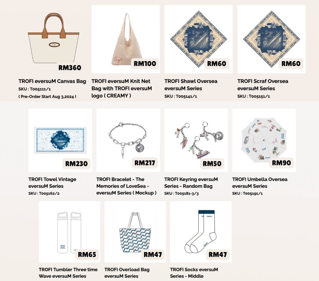 TROFI eversuM Preorder 🇲🇾/🌍 Inter GO

💰 prices in picture
🫧 no ems payment needed 
🗓️Deadline: 9/08, 4pm MYT
🚀 Open for international postage!

DM to order

<a href="/Trofi_Official/">TROFI OFFICIAL</a> #FortFts #TROFIxeversuM #eversuM #TROFI2024 #TROFI #HOLDYOURTROFI #pasarBL