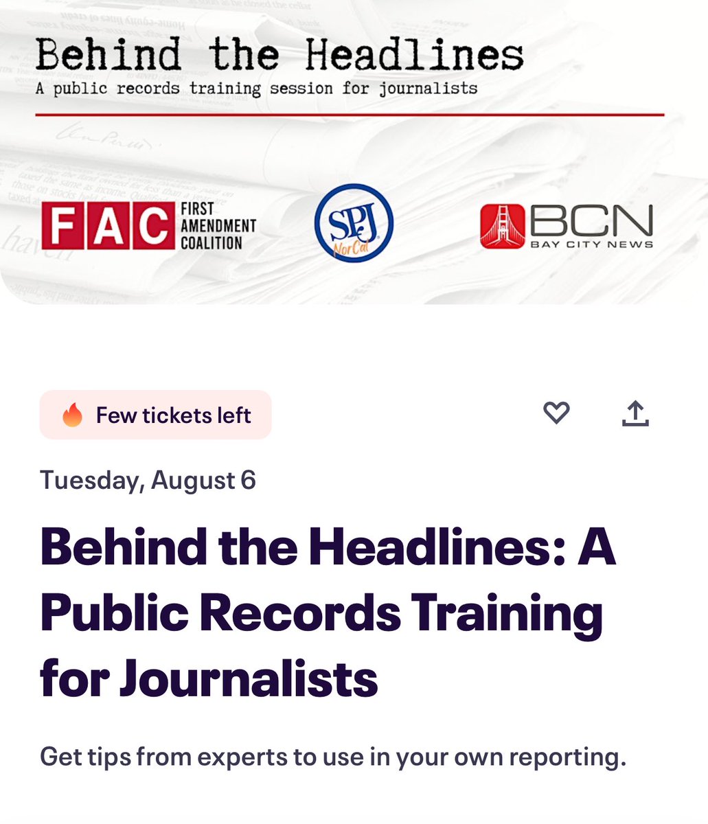 Packed room &amp; 100 people participating virtually. Wow, incredible ‘Behind the Headlines’ event <a href="/FACoalition/">First Amendment Coalition (follow us on Bluesky)</a> <a href="/SPJ_NorCal/">SPJ NorCal Chapter @spj-norcal.bsky.social</a> <a href="/spj_tweets/">Society of Professional Journalists</a>. 

To our wonderful hosts <a href="/FitzTheReporter/">Joe Fitzgerald Rodriguez</a> <a href="/GinnyLaRoe/">Ginny LaRoe</a>, thank you. 

Fellow panelists, @bloomberg <a href="/byJuliaLove/">Julia Love</a>, @kqed <a href="/HollyMcDede/">Holly J. McDede</a> Dede and FAC’s