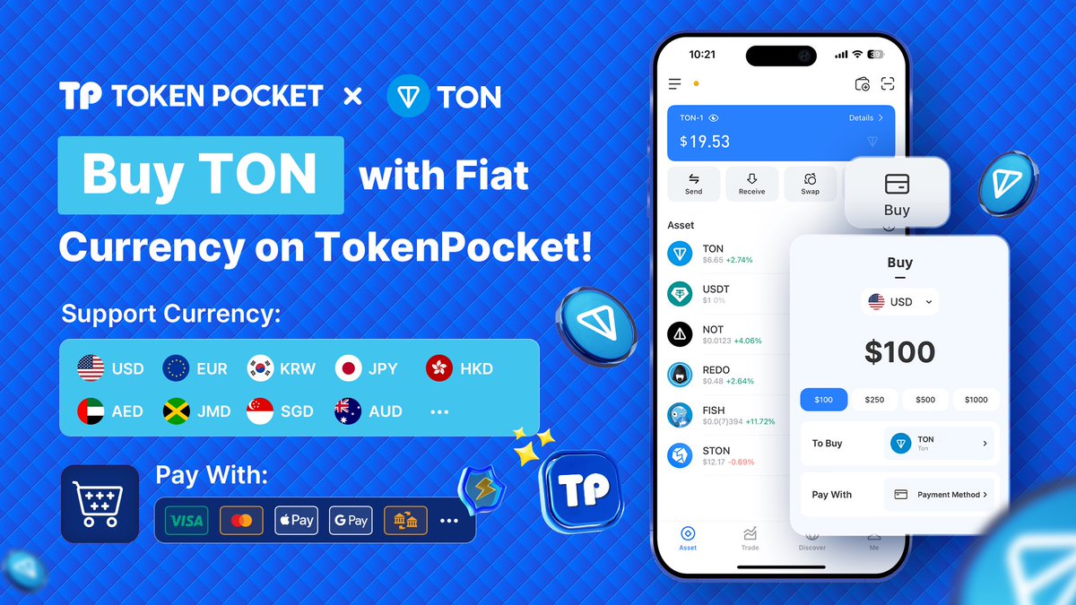 💎Buy $TON with Fiat Currency on TokenPocket! TokenPocket now supports  purchasing $TON directly with fiat currency. This new feature simplifies  the process, making it easier than ever for users to join the @