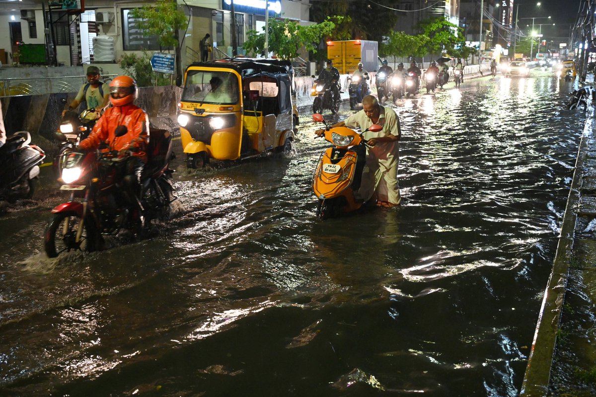 Water stagnation at madipakkam bazaar road, After the heavy Rain in Chennai Tuesday evening.
