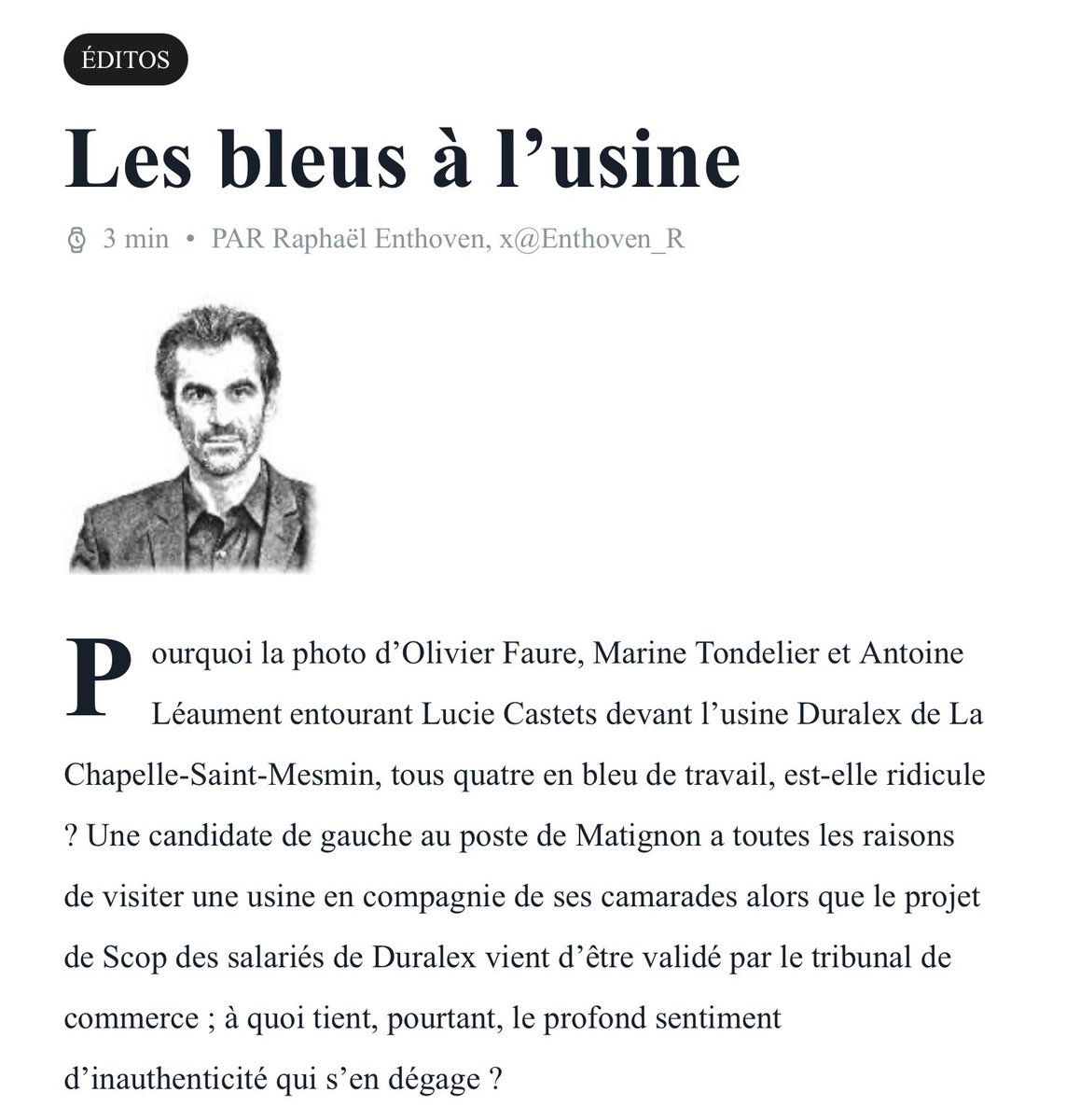 Spot on cher <a href="/Enthoven_R/">Raphaël Enthoven</a> 👍Selon moi, ces cabotins sont aussi dans la mauvaise fois de Sartre. Les politiciens qui jouent aux politiciens. L’Être et le Paressant est un thème à étudier. Le Mal de notre Société, n’est-il pas qu’à force de paraître, on devient paresseux? <a href="/BRedonnet/">Bertrand Redonnet #TAEM</a>