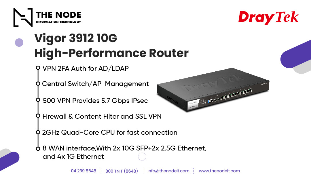 thenodeit's tweet image. Stay ahead with the DrayTek Vigor3912 10G Router. High-speed, high-performance, and built for the future.   Contact us at: Toll-Free: 800-TNIT (800 8648) 📧 info@thenodeit.com 🌐 thenodeit.com   #IT #DigitalInfrastructure #NodeIT Networking #TechTrends #DrayTek