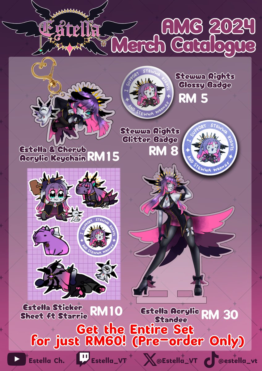 Estella_VT's tweet photo. 🌟♎💜Estella Merch PREORDER💜♎🌟

You can order individual merch here or you can get the full set for RM60 only! The set comes with a free signature from both Estella &amp; Starrie! 

PREORDER ENDS ON 18 AUGUST 2024

Preorder link here: https://t.co/L1YGqtuDAA

#ENVTUBER https://t.co/fnYb2v0Jtb