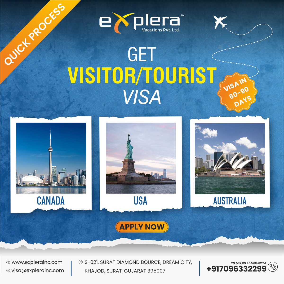 explerainc's tweet image. 🌍✈️ Fast visas for Canada, USA, and Australia! Let EXPLERA VACATIONS PRIVATE LIMITED make your travel dreams come true. Hassle-free and quick! 🛂✨

#QuickVisa #TravelWithExplera #CanadaVisa #USAVisa #AustraliaVisa #ExpleraVacations #explerainc, #sdb, and #suratdiamondbourse