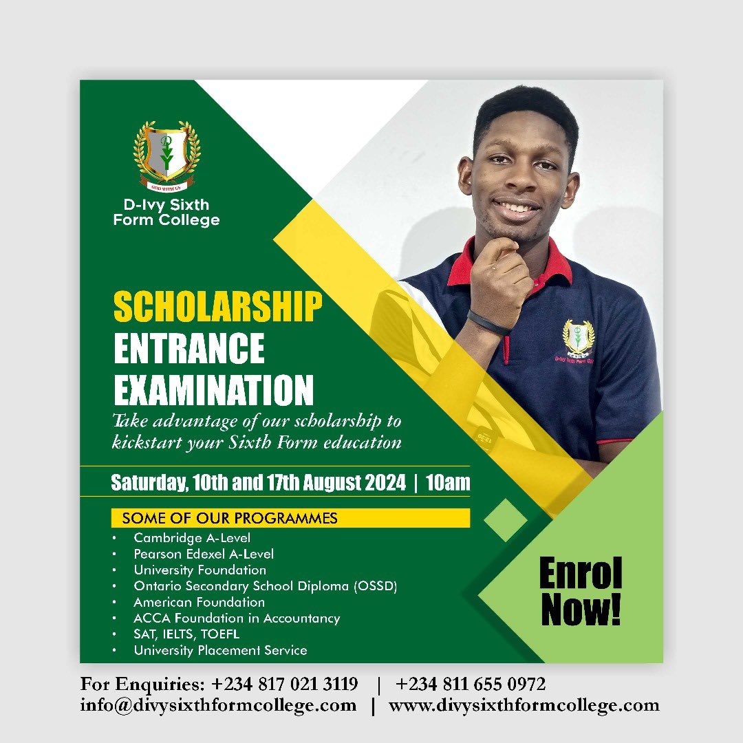 divysixthform's tweet photo. The core of what we do at D-Ivy Sixth Form College is to provide quality Sixth Form education and help process admission into top universities around the world.

Call us today, let's help you on your Sixth Form studies and make your dream of overseas admissions come true. https://t.co/iVArUDiyJK