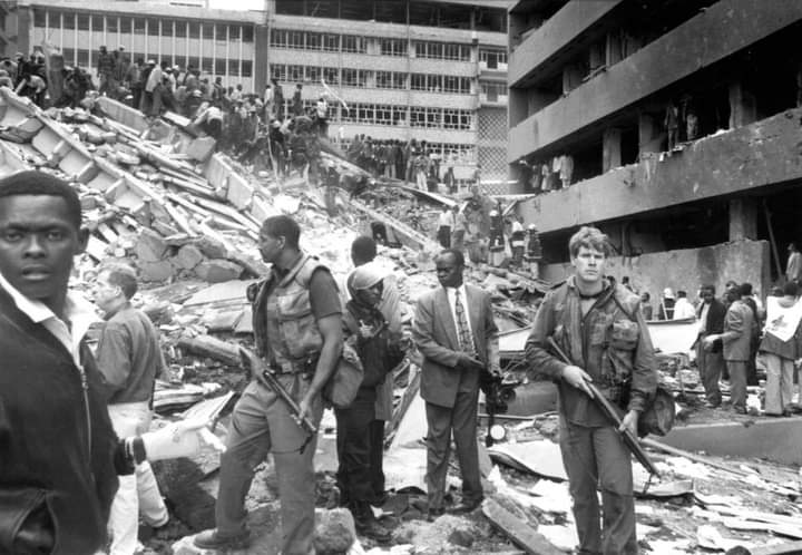omwambaKE's tweet photo. Today in History, 

7th August, 1998. A bomb Exploded at the US Embassy in Nairobi, Kenya. 224 people died and more than 4,500 were injured. 

A simultaneous Blast also went off in the US embassy in Dar es Salaam Tanzania. 

Where were you in August 7, 1998? https://t.co/JLuqcNMgEC