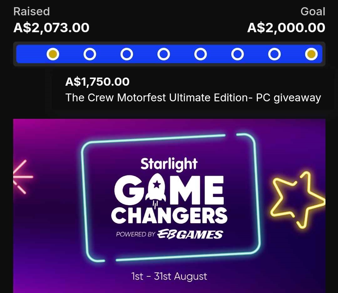In just 1 week, <a href="/pjclaygaming/">pjclay</a> has raised over $2000 for the Starlight Children's Foundation! 

To say we are proud of this achievement is an understatement. Keep up the great work and keep smashing those goals <3

If you would like to contribute, the link will be in the comments.