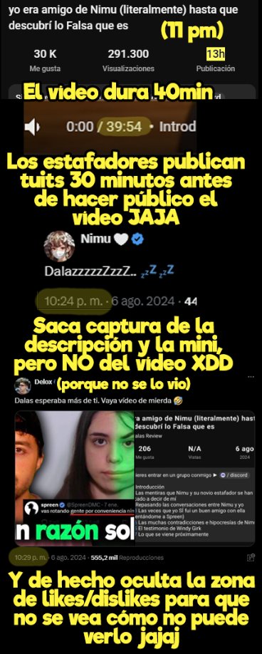 DalasReview's tweet image. ¿No os pareció bastante divertido cómo todo el mundo está dando volteretas con mi vídeo a la mitómana de Nimu, exceptuando por la pareja de drogadictos?

Atentos:
NIMU PUBLICÓ TWEETS ANTES DE QUE MI VÍDEO FUERA PÚBLICO😂No se vieron el vídeo, pero corrieron a twitter a intentar…