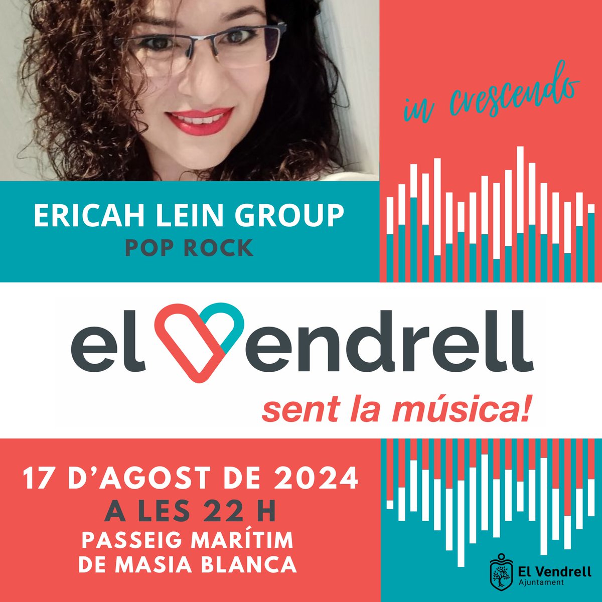 🥳 Ja queda menys per gaudir d'un nou El Vendrell Sent La Música!

Recordeu, dissabte 17 d'agost, a les 22 h, a la glorieta del passeig marítim de Masia Blanca 🤩 

Concert amb <a href="/EricahLein/">Ericah Lein</a> 🎶

#ElVendrell #EstimemLaCultura #ElVendrellSentLaMúsica