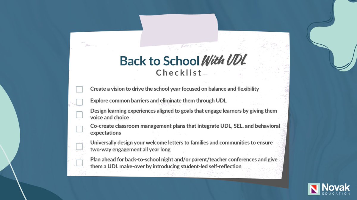 If one of your aspirations for this school year is to create welcoming learning environments, then incorporating Universal Design for Learning (#UDL) into your practice is a great place to start. 

Use this helpful checklist to kick off the school year! 
bit.ly/3yr2FwZ