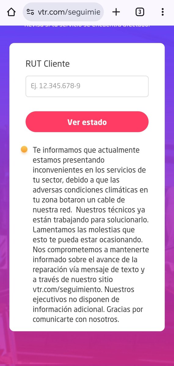 5 días sin internet, pero al menos ya dejaron de mentir con una fecha y hora "estimada" de reposición del servicio.  <a href="/VTRsoporte/">VTR Soporte</a>