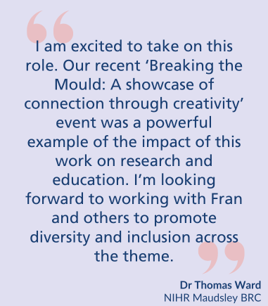 Dr Tom Ward (<a href="/TAWardpsych/">TAWard</a>) and <a href="/DrFranMeeten/">Fran Meeten</a> are #EDI co-leads for the Digital Therapies theme.

This theme is accelerating the development, precision of, and implementation of evidence-based novel digital therapeutics to treat #mentalhealth conditions: maudsleybrc.nihr.ac.uk/research/digit…