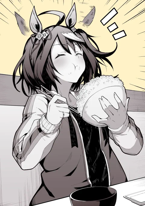 結構前の奴ですが、もぐもぐキタシュヴァ再掲!!できるならもう一回描きたい……#ウマ娘 