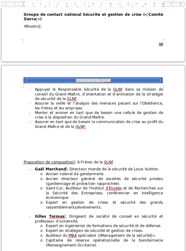 Casimir_Noir's tweet image. Dans le leak #Lockbit vs #GLNF 
Dossier 0 GLNF Stratégie de sécurité 2021-2024 pour la Grande Loge Nationale Française.docx
On trouve une liste de 6 frères du milieu des "forces de l'ordre" &amp;amp; de la "sécurité" proposés pour composer le #ComitéSierra