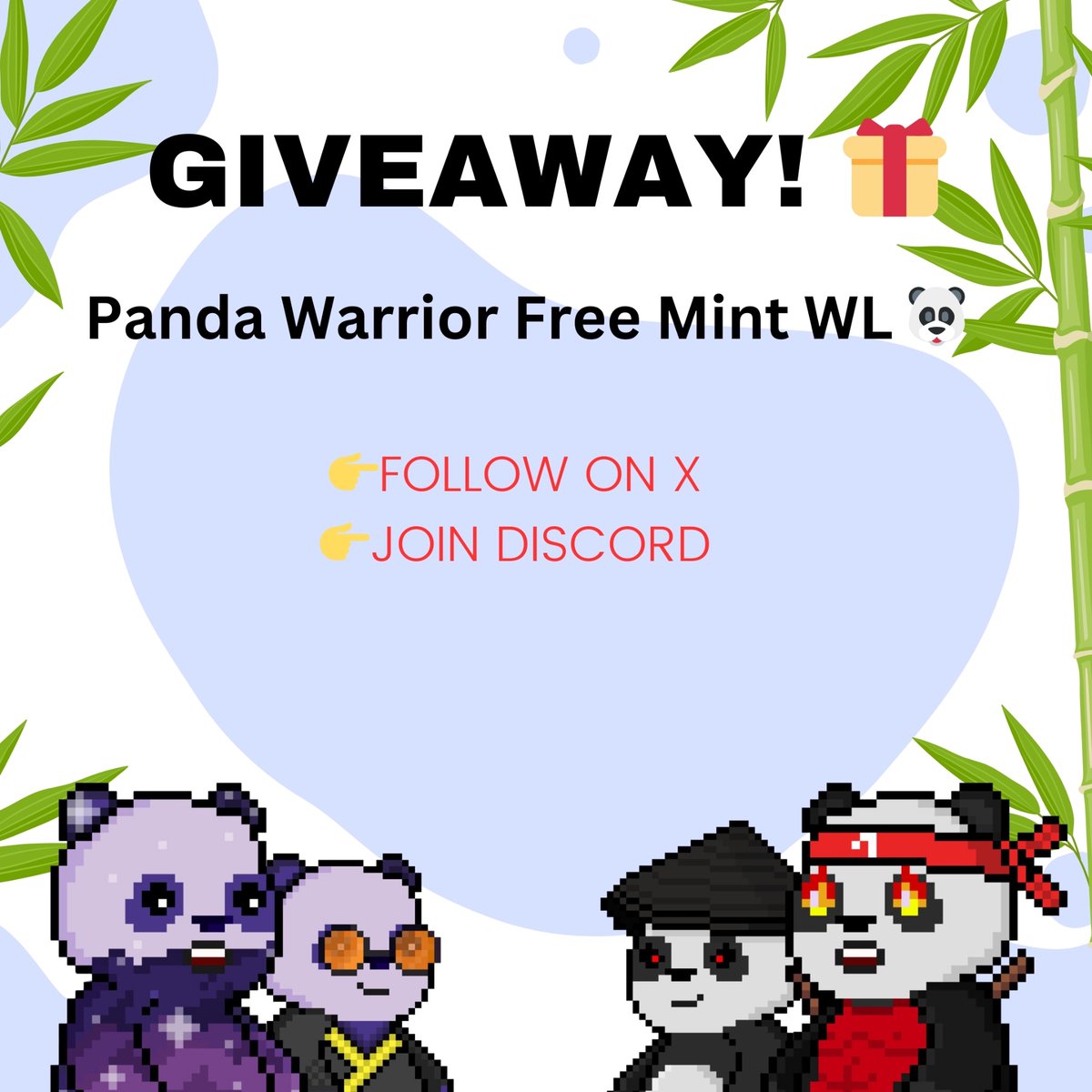 Degen Girl X Panda Warrior

In collaboration with <a href="/PandaWarrior_FM/">Panda Warrior Edition - Free Mint</a> , I'm giving out WL for their free mint.
🎉3X Freemint

➥. Follow <a href="/PandaWarrior_FM/">Panda Warrior Edition - Free Mint</a>, <a href="/PweshyO/">Degen Girl Zitah💜🌖</a>
&amp; <a href="/T3N_Hub/">ᴛ3ɴ Dao</a>
➥. Like &amp; RT
➥.Join DC discord.gg/GkJsvBW23z
➥.Tag 2 panda 🐼 
24hrs, GL 👍🏾