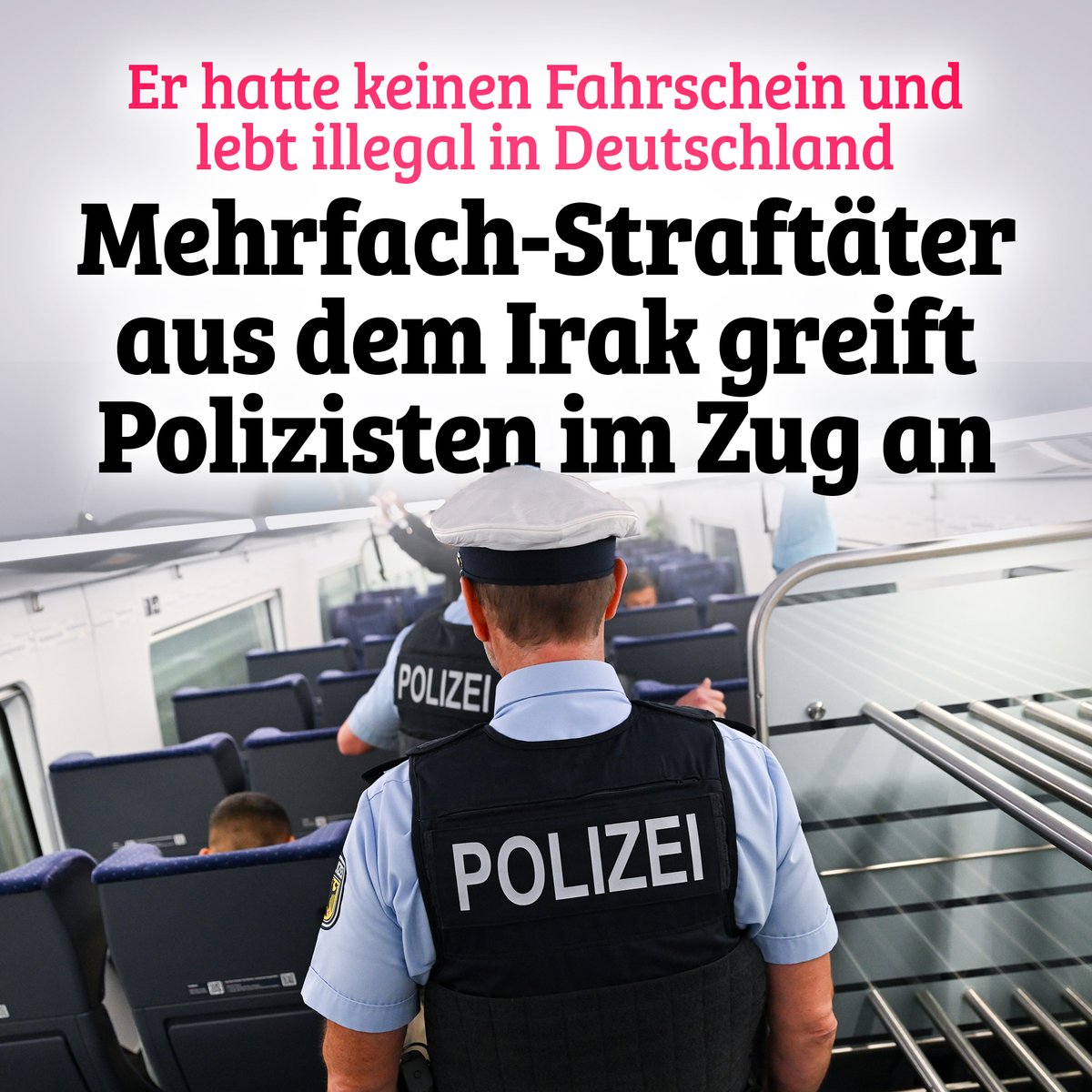 niusde_'s tweet photo. Ein Iraker kann im ICE keinen Fahrschein vorweisen. Er pöbelt das Zugpersonal an, greift die Polizei an und spuckt auf die Beamten. Später kommt heraus: Der 33-Jährige lebt illegal im Land und fiel bereits zuvor durch zahlreiche Gewaltdelikte auf. https://t.co/nsNhMDk43f https://t.co/cQBYa91JCI