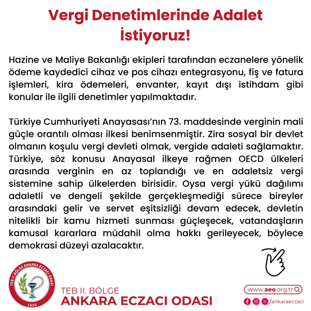 ankaraeczaci's tweet image. Vergi Denetimlerinde Adalet İstiyoruz!

Hazine ve Maliye Bakanlığı&apos;nın eczanelere yönelik denetimleri hakkındaki açıklamamıza ulaşmak için tıklayınız. 👉🏻l24.im/dL03tKa