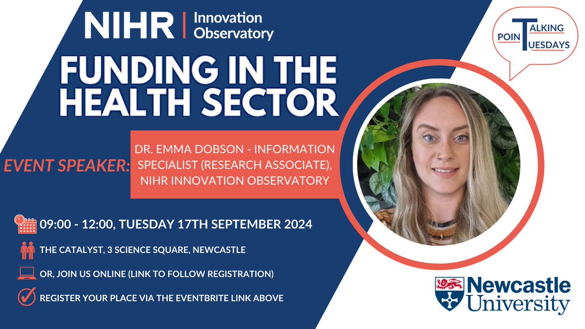 🗣Meet the Speakers!🗣 

Dr. Emma Dobson is an Information Specialist at the NIHR Innovation Observatory, who will be providing a summary of the research that she has been undertaking at the IO, into funding for the health sector industry.

Talking Point Tuesdays - Funding in the