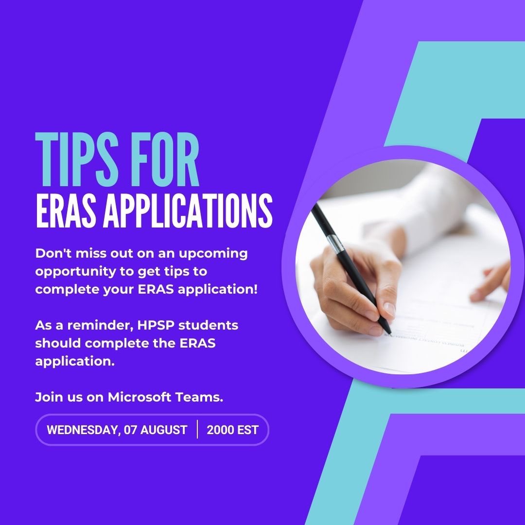Navy #HPSP Students: check out a presentation tonight at 8pm ET for tips to complete the ERAS application. You don’t want to miss out on this presentation!