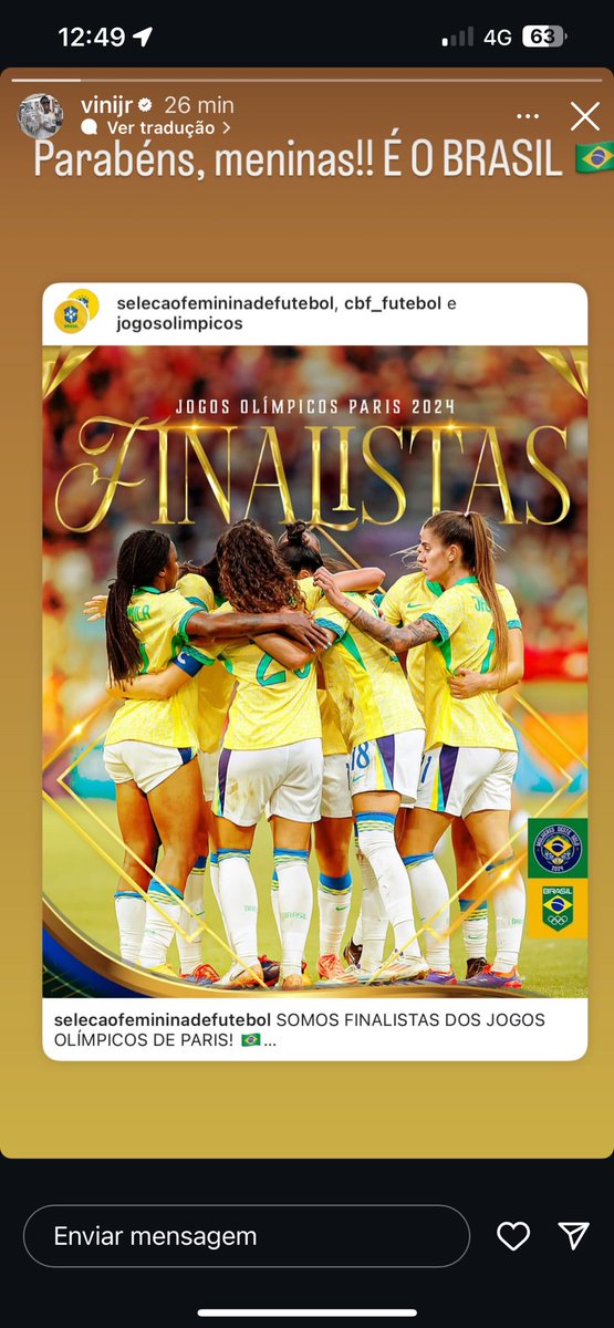 Danilo, Richarlison, Vini Jr, Bruno Guimarães e Éder Militao foram os únicos jogadores que se manifestaram sobre a vitória das seleção feminina nos #JogosOlímpicos 

O post no feed do Danilo diz muito sobre ele. É uma conquista enorme pro esporte e pro nosso país!

⚽️🇧🇷