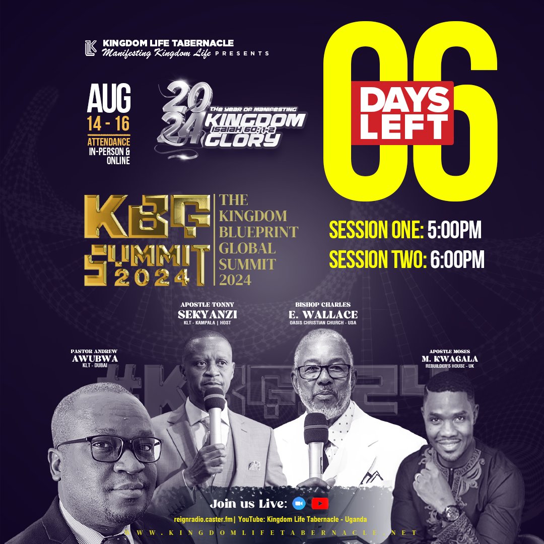 klt256's tweet photo. What does it mean to be a son or daughter in the Kingdom? Explore the depths of Sonship with Ap. Moses Myles Kwagala as he shares indepth about #BlueprintOfSonship #KBGS2024 #KingdomLifeTabernacle #YearOfKingdomGlory https://t.co/EIHl0oFBke