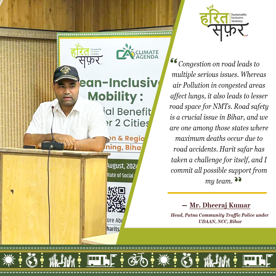 ClimateAgendaa's tweet photo. Congestion leads to air pollution, reduced road space for non-motorized transport & devastating road accidents." - Mr. Dheeraj Kumar, Head, Patna Community Traffic Police.
Let's support Harit Safar for a safer, greener Patna! #HaritSafar #RoadSafety #NMTraffic https://t.co/qizNe2Ax4S