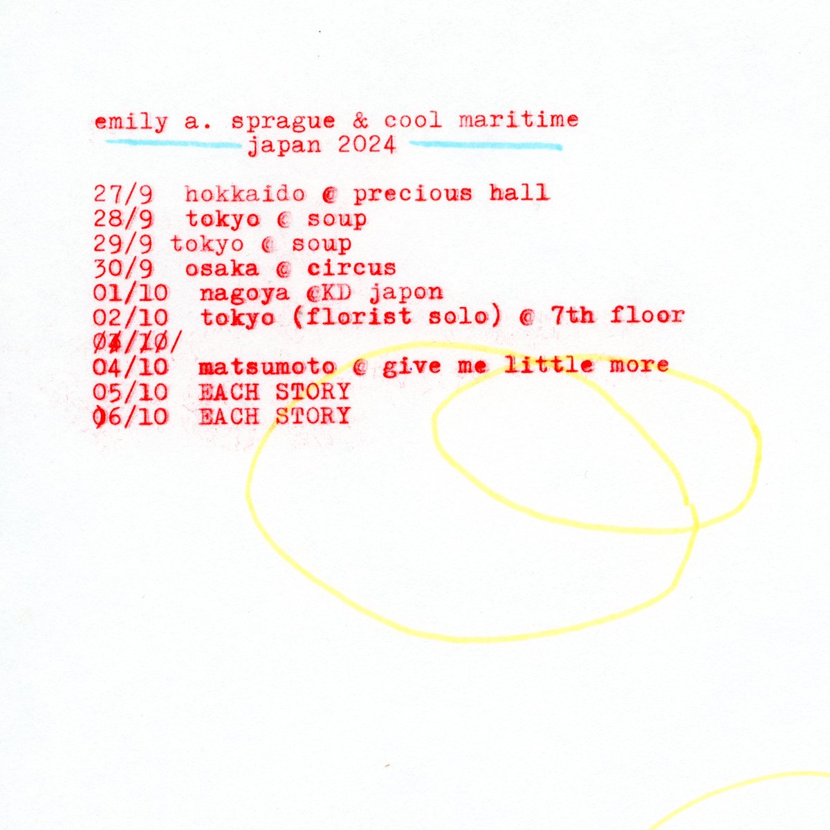 plancha_92104's tweet image. 【NEWS】Emily A. Sprague &amp;amp; Cool Maritime Japan Tour 2024

9/27札幌@ Precious Hall
9/28東京@ochiaisoup 
9/29東京@ochiaisoup 
9/30大阪@CIRCUSOSAKA 
10/1名古屋 @KDjapon 
10/2東京@7thFLOORnanakai (Florist solo)
10/4松本@givemlm 
10/5&amp;amp;10/6 @each_story 

artuniongroup.co.jp/plancha/top/ne…