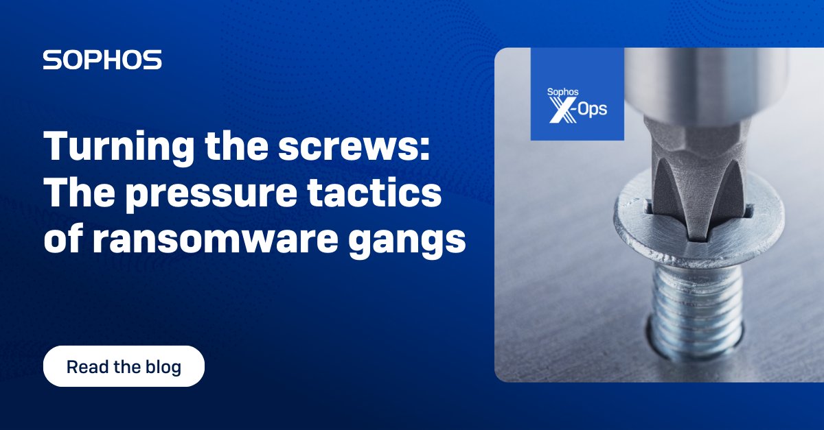 Sophos's tweet image. How could #ransomware get worse? Many cybercrime gangs go beyond digital consequences and threaten victims’ reputations through legitimate resources like the media and the legal system. Our recent report shares emerging tactics: bit.ly/3LY4AMJ