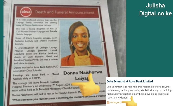 Goddie_Ke's tweet photo. Netizens shocked after Absa bank announces job vacancy to replace ex-employee before she's buried. https://t.co/NdrnPpA12l