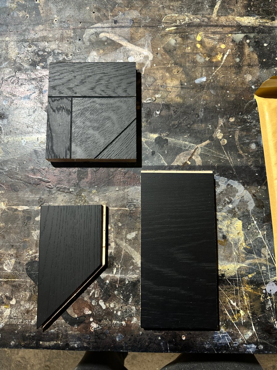 One of our popular custom floor colours, the elegance bespoke black oak finish. Featuring the timeless Versailles panel, sleek chevron, and classic plank samples. Perfectly crafted for a touch of luxury in every step. #CustomFlooring #BespokeDesign #InteriorDesign #LuxuryLiving