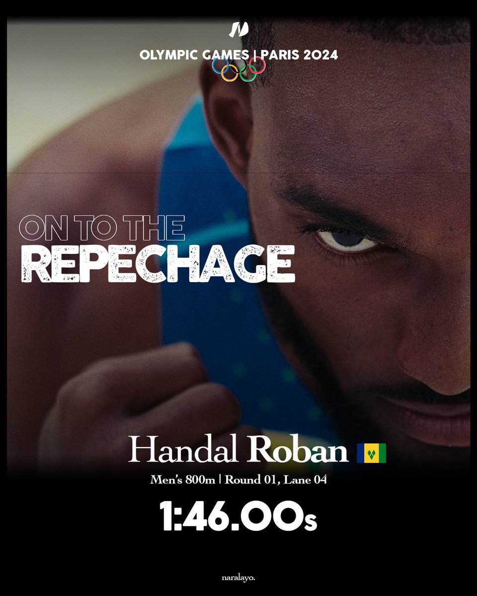 Tomorrow we go again.

Handal will run Heat 02 of the Repechage tomorrow, August 8 at ~6:00am AST (SVG), after his 4th place, 1:46.00s finish in today’s preliminary run.

Let’s go, <a href="/imhandalroban/">Handal.Roban</a> 🇻🇨

#naralayo #olympics #paris2024 #teamsvg #athletics