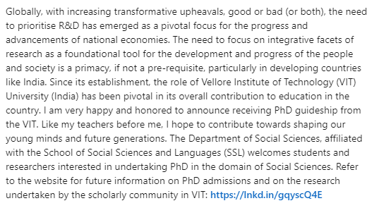 vrramnath's tweet photo. Refer to the website for future information on PhD admissions and on the research undertaken by the scholarly community in VIT: https://t.co/ohOg4XPIyz https://t.co/AQCbKZL1k5