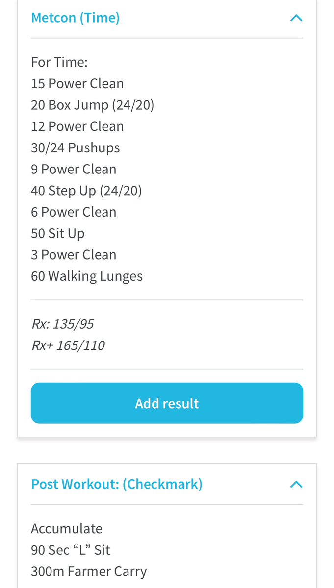 Today’s workout. The farmer carry at the end killed me.