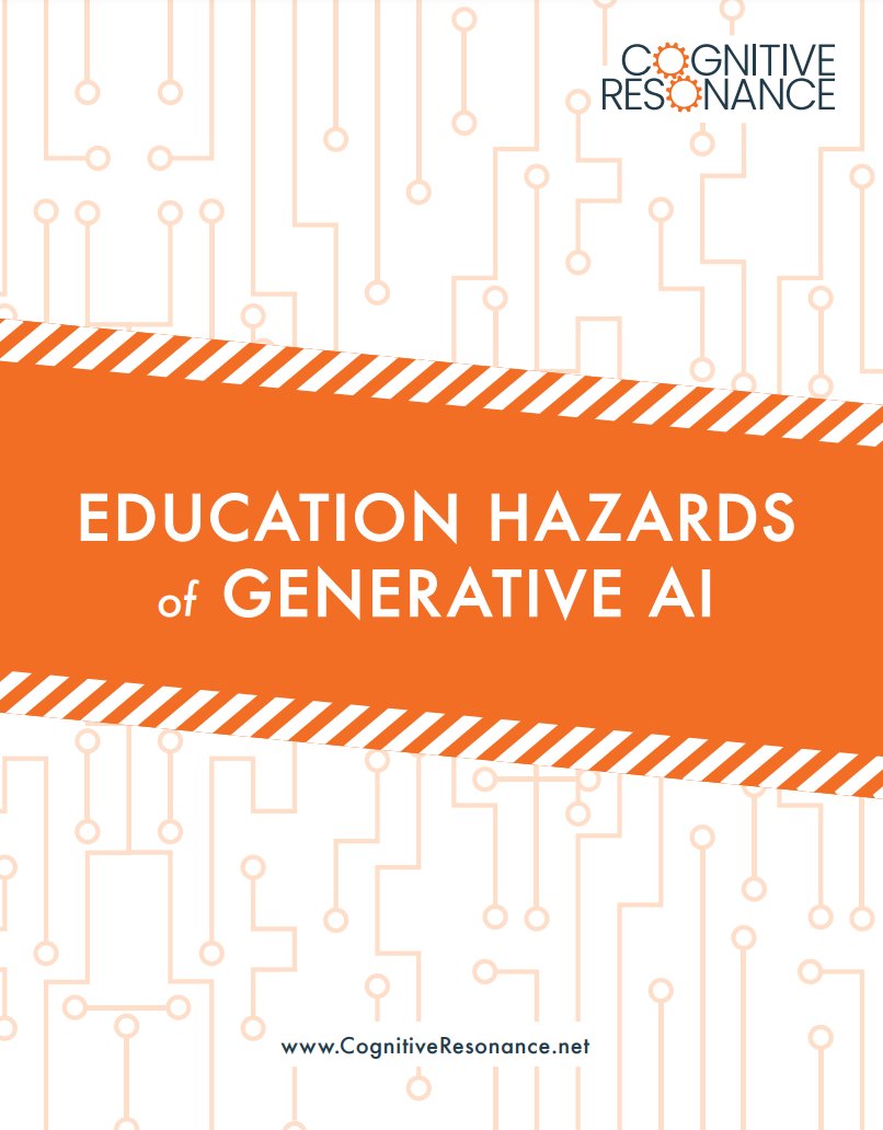 Today, Cognitive Resonance is releasing a new guide titled Education Hazards of Generative AI. This free resource clarifies common misconceptions about how AI works and warns against misuses of this technology in education. Please share this widely. 
cognitiveresonance.net/resources.html