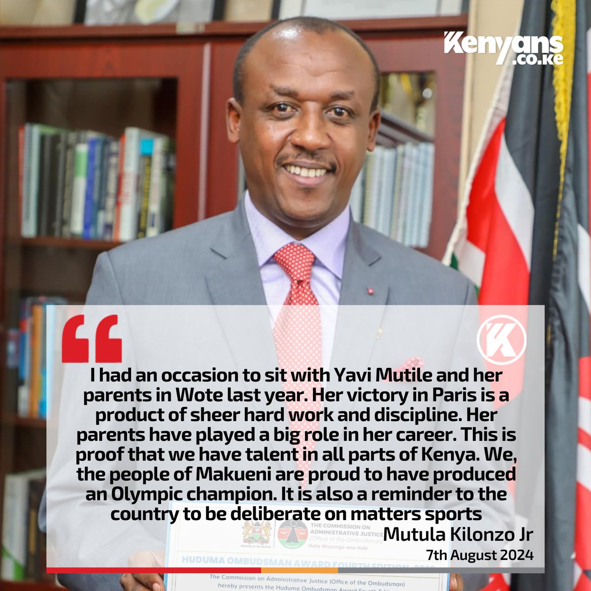 Kenyans's tweet photo. Yavi's victory in Paris is a product of sheer hard work and discipline. We, the people of Makueni are proud to have produced an Olympic champion - Governor Mutula Kilonzo Jr https://t.co/F2GdZlNNBa