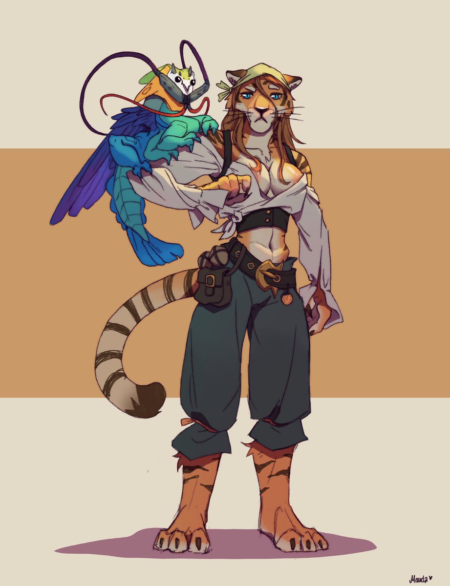 Maomauda's tweet image. Chroma Corps Assignment 21:
Cat Pirate and their Lobster Pet
"Parrobster...Lobstarrot? 馃馃