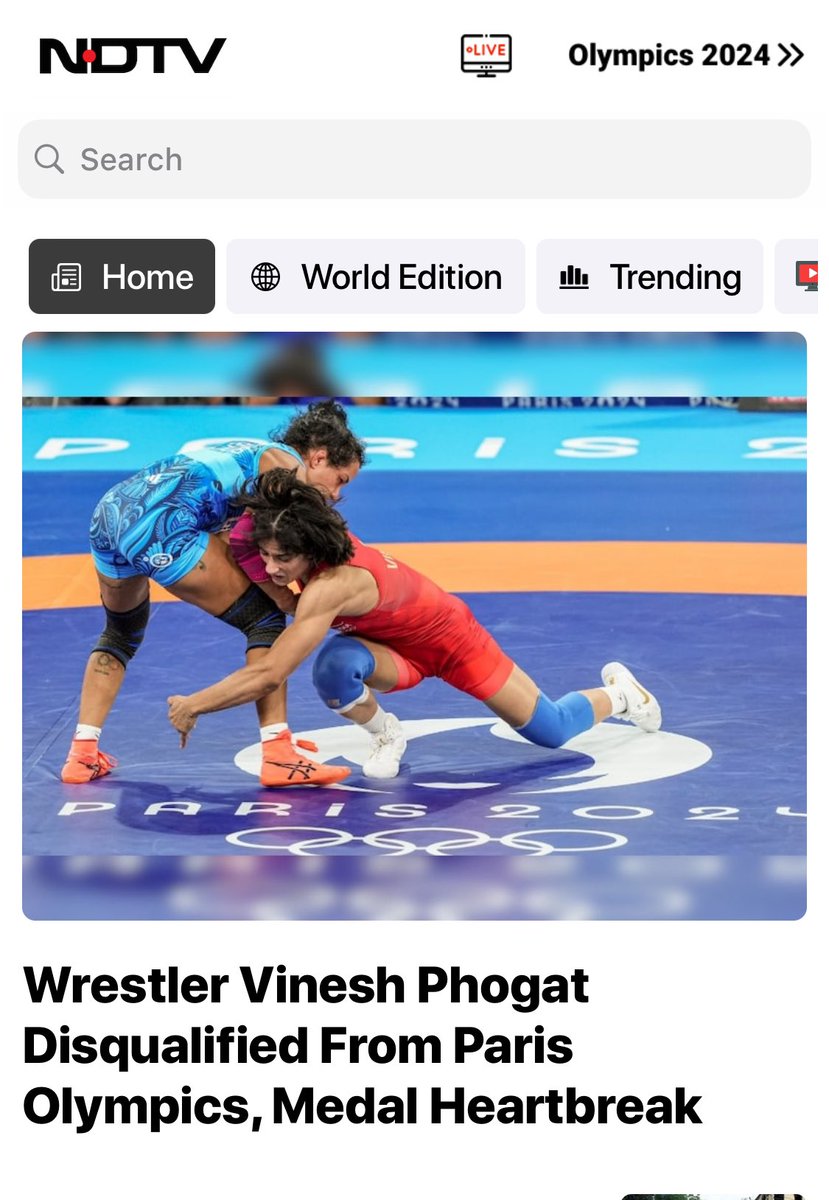 This is so shocking ! I hope Indian protest is considered favourably.  #Paris2024 #Paris2024Olympic #Phogat_Vinesh <a href="/WeAreTeamIndia/">Team India</a> <a href="/BajrangPunia/">Bajrang Punia 🇮🇳</a>