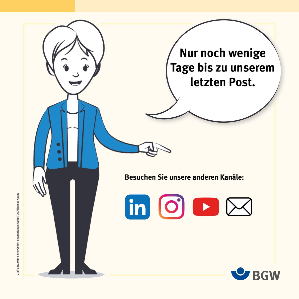 BGWforum's tweet photo. Nur noch wenige Tage bis zu unserem letzten Post. Folgen Sie uns auf unseren anderen Kanälen, zum Beispiel auf LinkedIn. Dort finden Sie alles rund ums BGW forum, aber auch andere Themen aus der BGW-Welt. Auf X sagen wir Tschüss. https://t.co/bHP9nQpXQc
