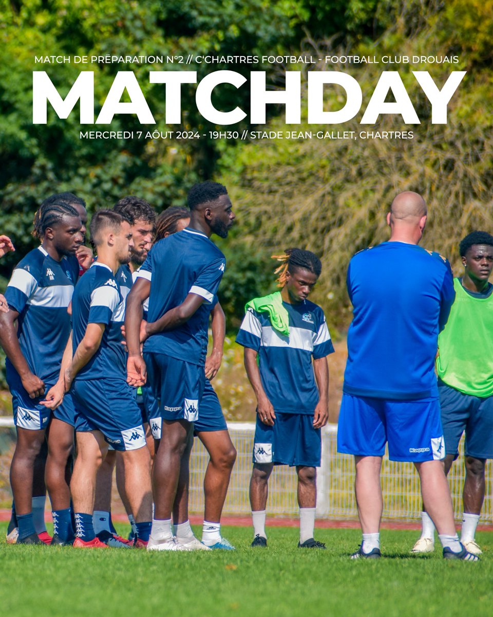 𝗗𝗘𝗨𝗫𝗜𝗘̀𝗠𝗘 𝗠𝗔𝗧𝗖𝗛 𝗗𝗘 𝗣𝗥𝗘́𝗣𝗔𝗥𝗔𝗧𝗜𝗢𝗡 💪🏻

🆚 Football Club Drouais (R1)
⌚️ Coup d'envoi 19h30
🏟️ Stade Jean-Gallet, Chartres
🎟️ Entrée gratuite

#National3 #AllezChartres 🔵⚪️