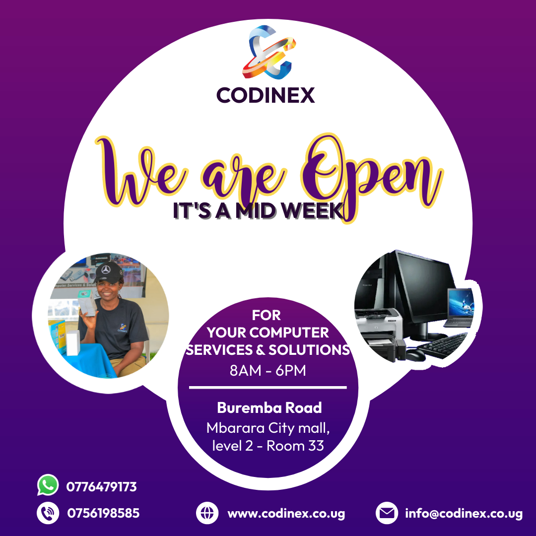 codinex_ug's tweet photo. Happy Midweek from Codinex! Keep pushing forward—tech innovation is just around the corner! Visit us for Computer services and products.
https://t.co/7HD5Wc1If5
@MbararaUST @MbararaCorpClub  @BishopStuartUni  @LakeViewHotelUG  @hotrianglembra @GDGCloudMbarara https://t.co/gzdTWoaRWo