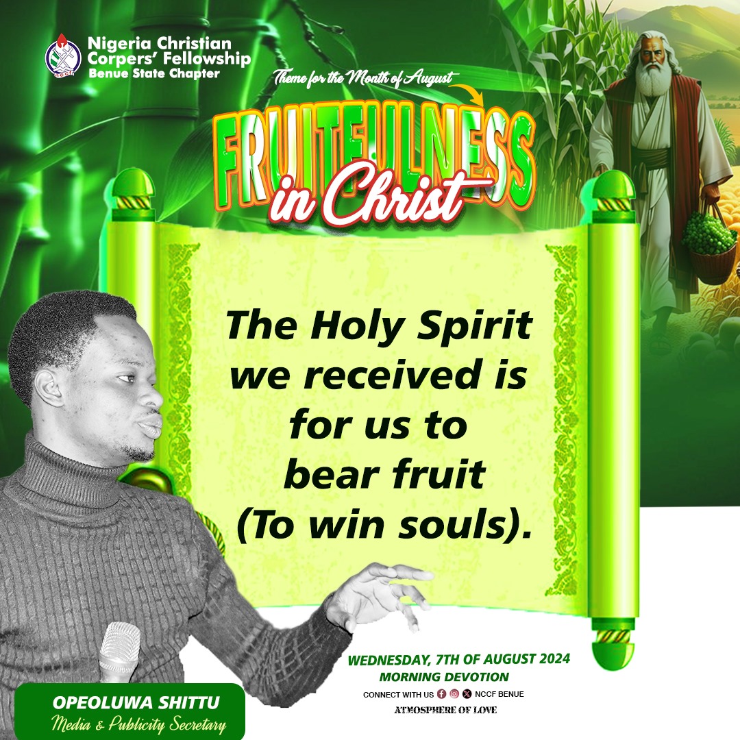 nccf_benue's tweet photo. After GOD made man, he prophecy into his life, be fruitful.
Fruitfulness is God's prophecy to mankind

#nccfbenue #nccfnational #devotional #nysc https://t.co/vlqcfZaJ5b