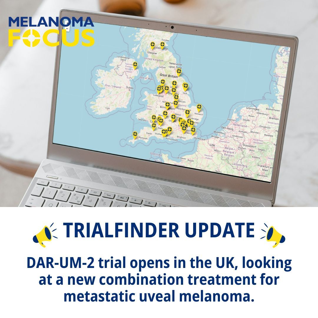 The DAR-UM-2 trial now has its first UK site open! The trial, run by IDEAYA Biosciences, is looking at a new treatment combination for metastatic uveal melanoma.

Have a look at our Melanoma TrialFinder to find more information. 🔎 

More UK sites are planned to open soon!